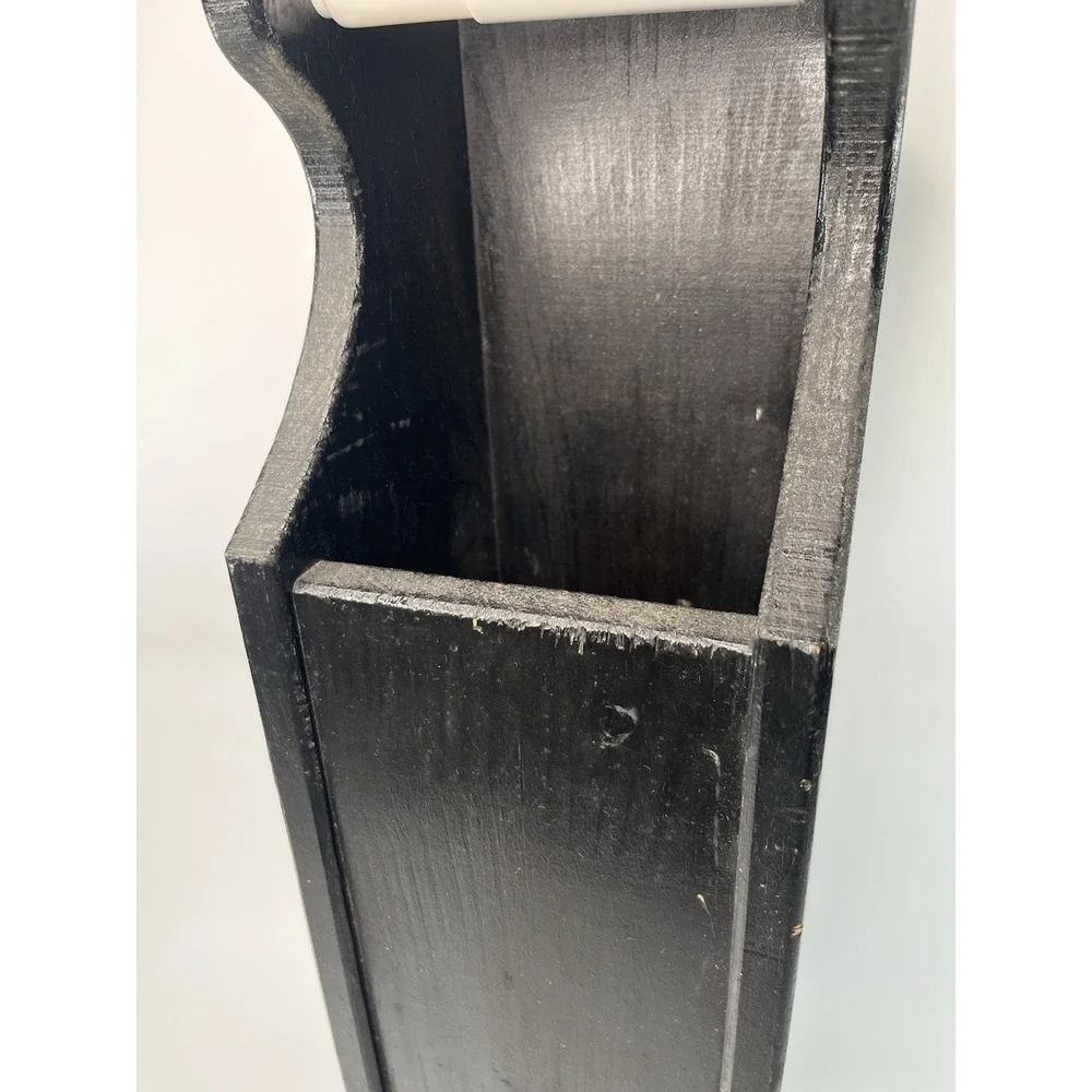 Black Wood Toilet Paper Holder Rustic Farmhouse Style Standing Dispenser